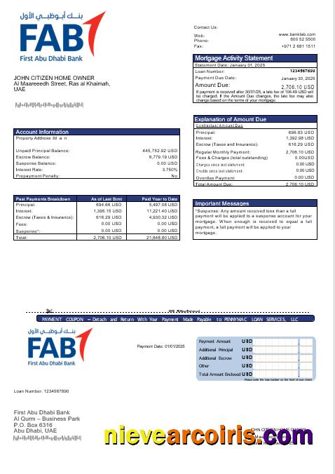 UAE First Abu Dhabi bank mortgage statement